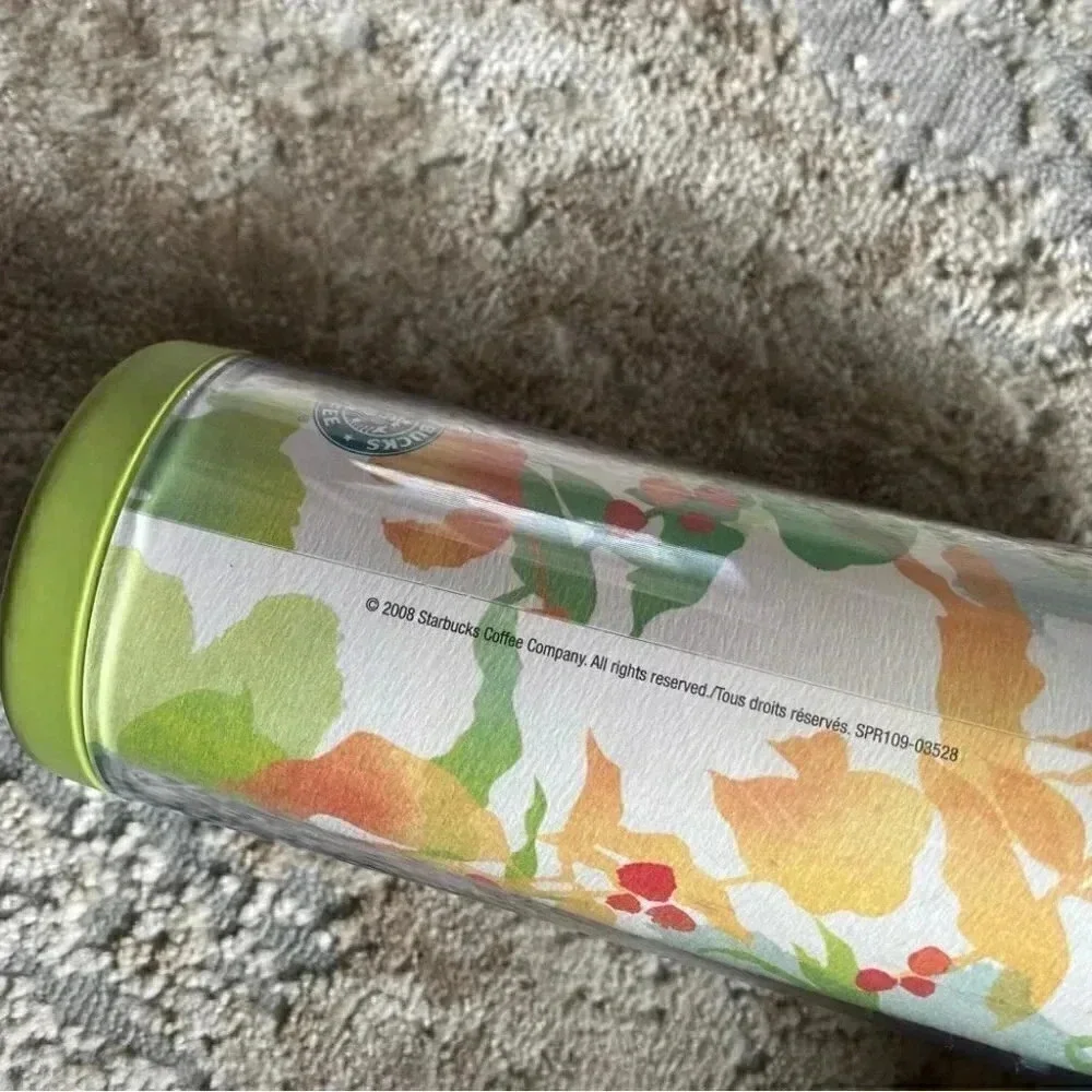 Starbucks Fall Leaves Tumbler Travel Mug Coffee Cup Green 2007